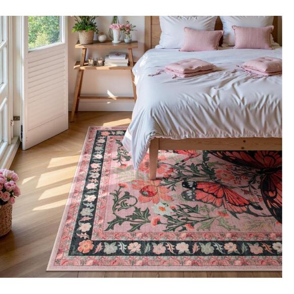 Butterfly 5x7 Machine Washable Rug Ultra-Thin Non Slip Low pile - Picture 2 of 8